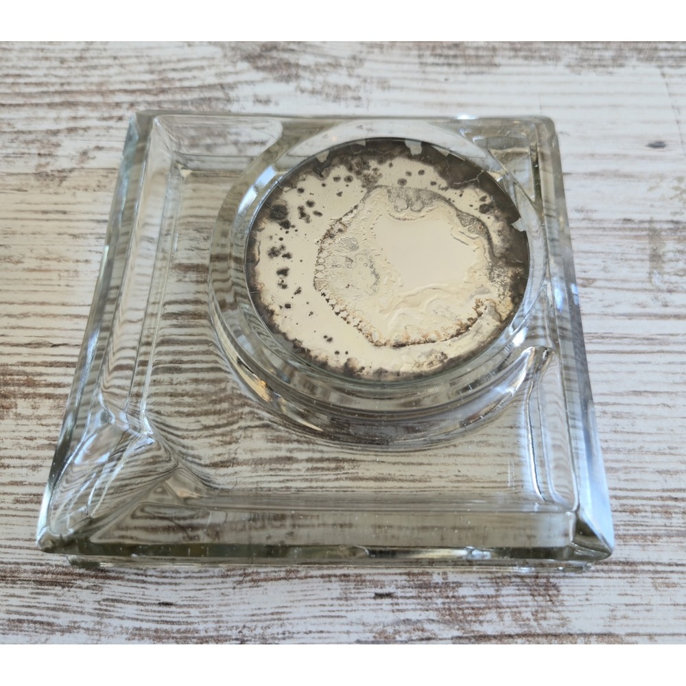 Vintage Heavy Square Clear Glass Ashtray Foxed Mirror Round Center Insert MCM